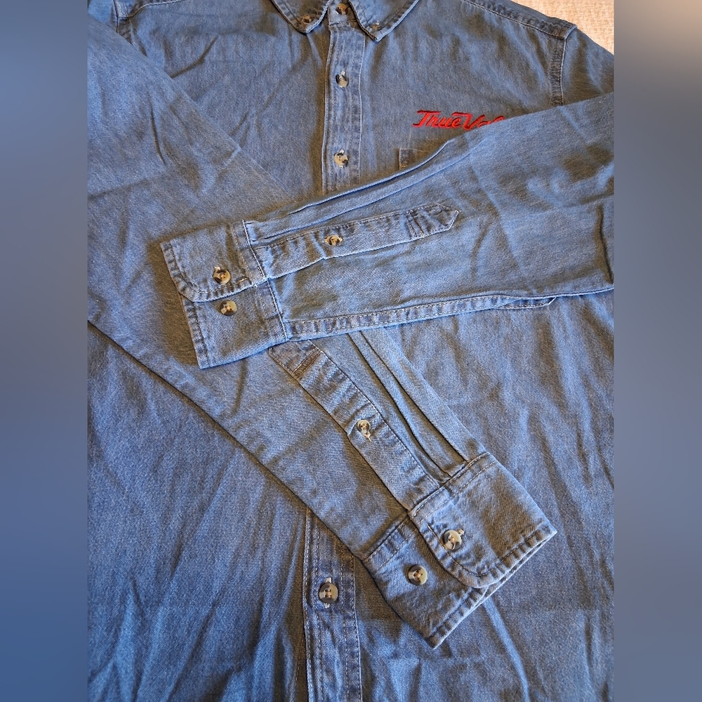 Port & Company 100% Cotton Blue Denim Button Down Shirt - NWOT - Picture 5 of 8